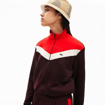 Lacoste Color-Block Fleece Zip Up Sweatshirt - Mikiny Dámské Tmavě Červené / Béžový / Červené | CZ-1